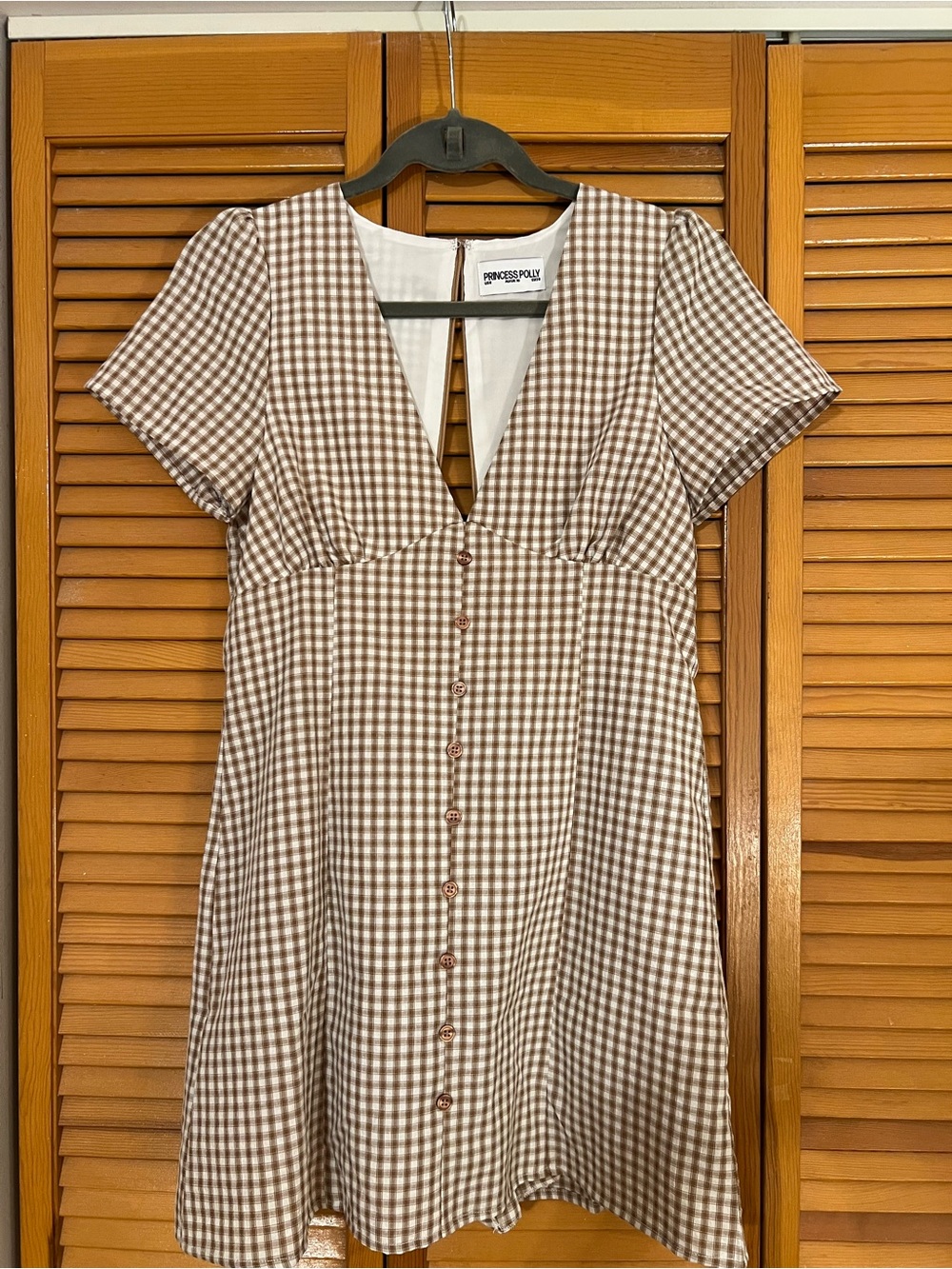 Princess Polly Brown Gingham Button-Front Mini Dress